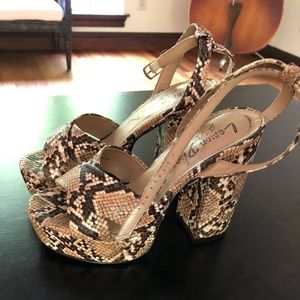 Lemon Drop Indigo Tan Snake Ankle Strap Heels